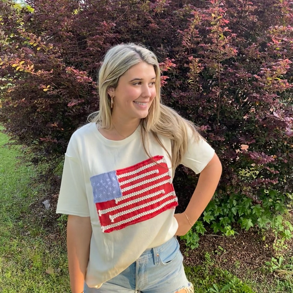 BRAND NEW - American Flag Short Sleeve Tee - Cream